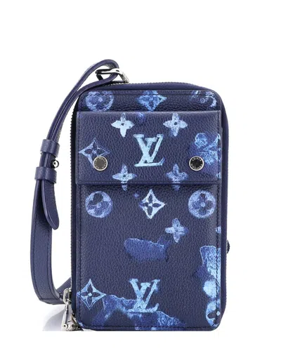 Pre-owned Louis Vuitton Blue Watercolor Leather Phone Pouch Limited Edition Monogram Ink  Leather (authentic P