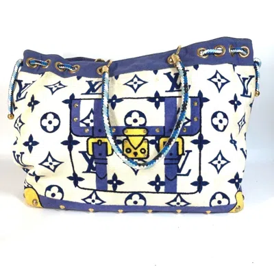 Pre-owned Louis Vuitton Blue White Pile Fabric Boston Bag Shoulder Bag Tote Bag ()