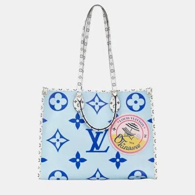 Pre-owned Louis Vuitton Blue White Pvc Monogram Giant Resort Hawaii On The Go Gm Tote Bag