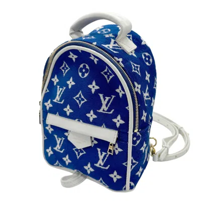 Pre-owned Louis Vuitton Blue White Velvet Leather Backpack () In Blue, White