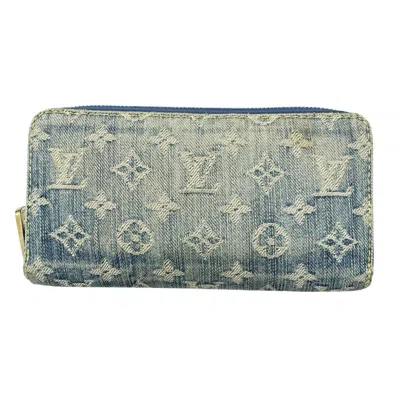 Pre-owned Louis Vuitton Blue Yellow Monogram Denim Long Wallet (bi-fold) ()
