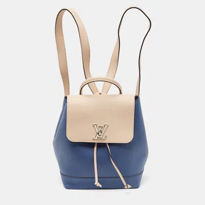 Pre-owned Louis Vuitton Blue/beige Leather Lockme Backpack