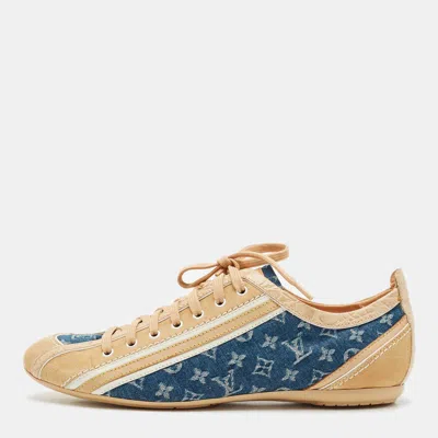 Pre-owned Louis Vuitton Blue/beige Monogram Denim And Crocodile Impulsion Sneakers Size 38