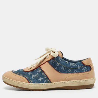 Pre-owned Louis Vuitton Blue/beige Monogram Denim And Leather Low Top Sneakers Size 38