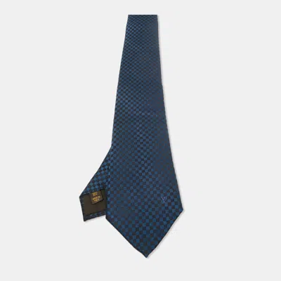 Pre-owned Louis Vuitton Blue/black Damier Silk Tie