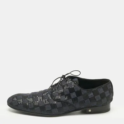 Pre-owned Louis Vuitton Blue/black Denim And Sequins Damier Lace Up Derby Size 45