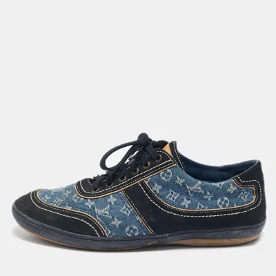 Pre-owned Louis Vuitton Blue/black Monogram Denim And Suede Low Top Sneakers Size 41