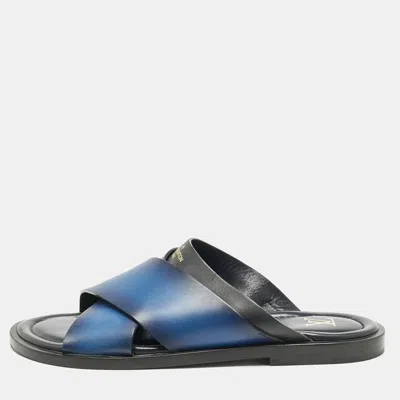 Pre-owned Louis Vuitton Blue/black Ombre Leather Foch Slides Size 42