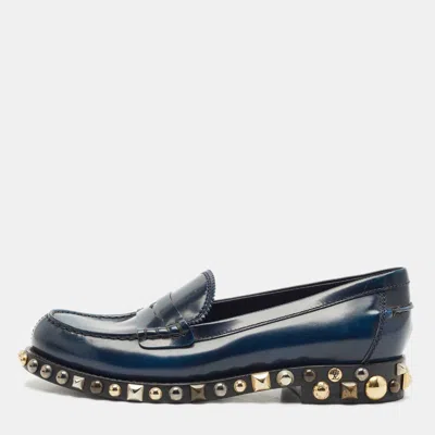 Pre-owned Louis Vuitton Blue/black Ombre Leather Studded Penny Loafers Size 38