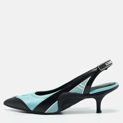 Pre-owned Louis Vuitton Blue/black Satin And Leather Archlight Slingback Pumps Size 38