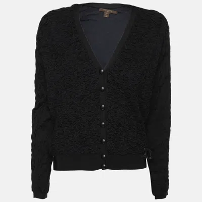 Pre-owned Louis Vuitton Blue/black Silk Button Front Top S