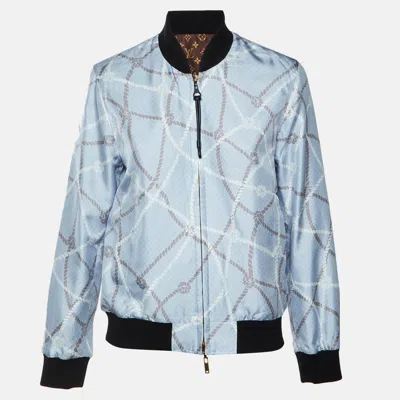 Pre-owned Louis Vuitton Blue/brown Monogram Rope Print Silk Reversible Bomber Jacket S