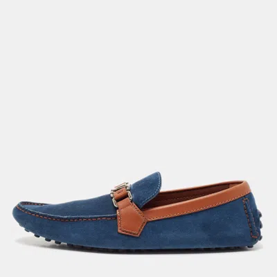 Pre-owned Louis Vuitton Blue/brown Suede Hockenheim Loafers Size 42.5