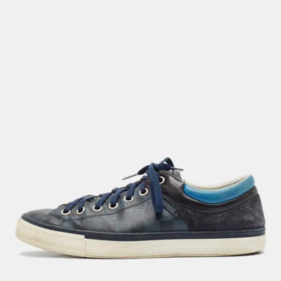 Pre-owned Louis Vuitton Blue/grey Canvas And Suede Rivoli Low Top Sneakers Size 43