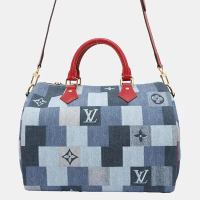 Pre-owned Louis Vuitton Blue/red Monogram Denim Speedy Bandouliere 30