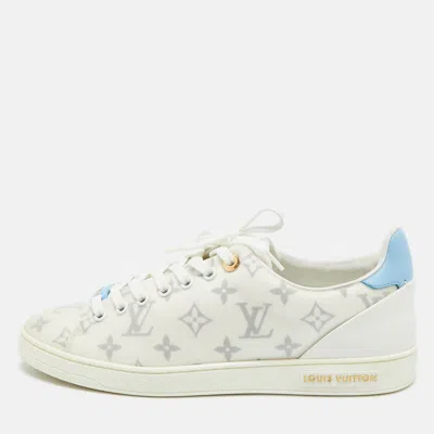 Pre-owned Louis Vuitton Blue/white Leather And Mesh Frontrow Lace Up Sneakers Size 41