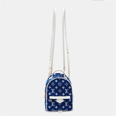 Pre-owned Louis Vuitton Blue/white Monogram Velvet And Leather Palm Springs Backpack