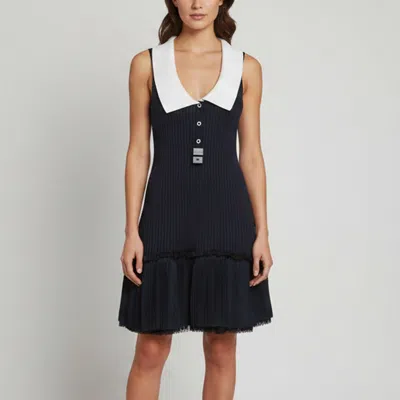 Pre-owned Louis Vuitton Blue/white Rib Knit Sleeveless Mini Dress L