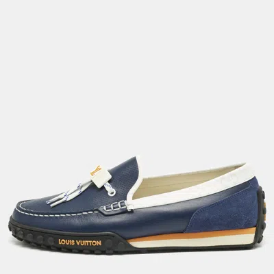 Pre-owned Louis Vuitton Blue/white Suede And Leather Racer Loafers Size 41