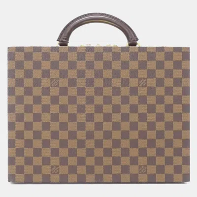 Pre-owned Louis Vuitton Boite Bijoux 34 Ebene Damier Canvas Jewelry Case In Brown