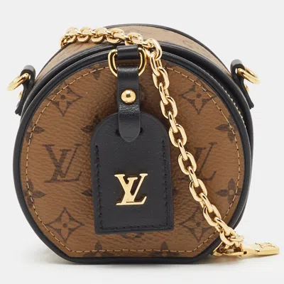 Pre-owned Louis Vuitton Boite Chapeau Monogram Reverse Canvas Necklace Bag In Brown