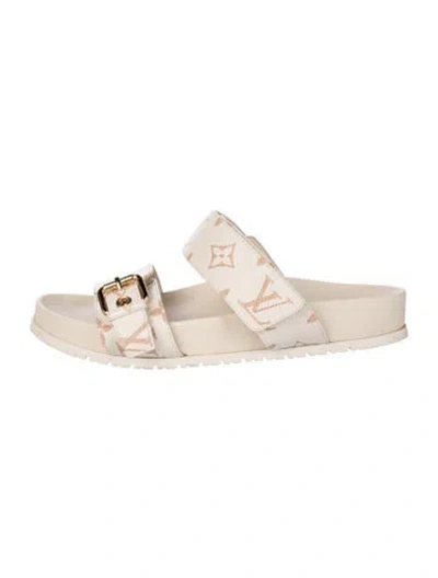 Pre-owned Louis Vuitton Bom Dia Flat Comfort Mule Lv Monogram Slides In Neutrals