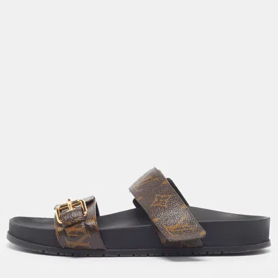 Pre-owned Louis Vuitton Bom Dia Size 39 Brown Monogram Coated Canvas Flat Slide