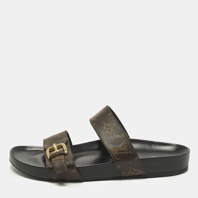 Pre-owned Louis Vuitton Bom Dia Size 41 Monogram Canvas Flat Slide Sandals In Brown