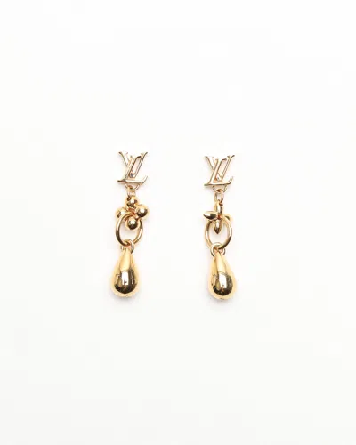 Pre-owned Louis Vuitton Bookle Dreille Pus Flower Earrings In Gold
