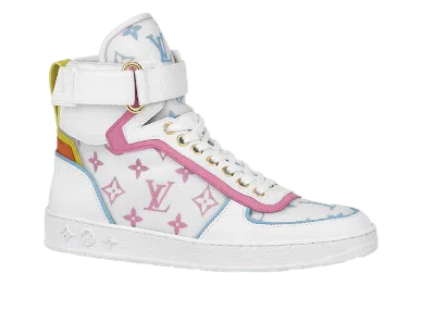 Pre-owned Louis Vuitton Boombox Pastels Monogram (women's) Sneakers In White/pink/blue In Multi