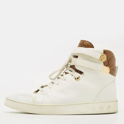 Pre-owned Louis Vuitton Boombox Size 39 White Leather And Monogram Reverse Canvas High Top Sneakers