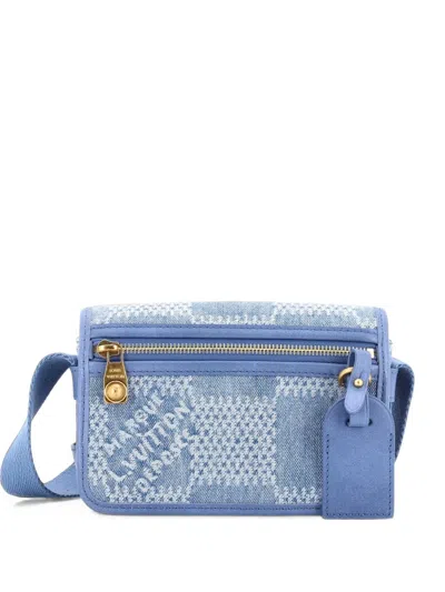Pre-owned Louis Vuitton Bosphore Wearable Wallet 3d Damier Giant Denim Shoulder Bag In Blue