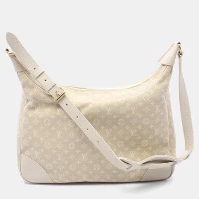Pre-owned Louis Vuitton Boulogne Shoulder Bag Monogram Mini Lin Canvas Leather Dune In White