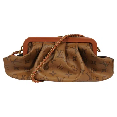 Pre-owned Louis Vuitton Boursicot Ew Bag Reverse Lv Logo Monogram Canvas Brown Tan