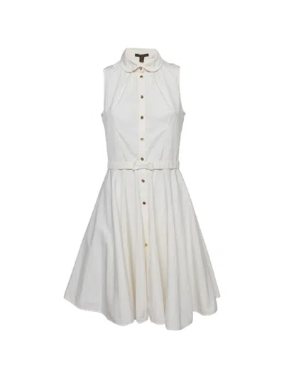 Pre-owned Louis Vuitton Bow-belt Sleeveless Mini Dress In White