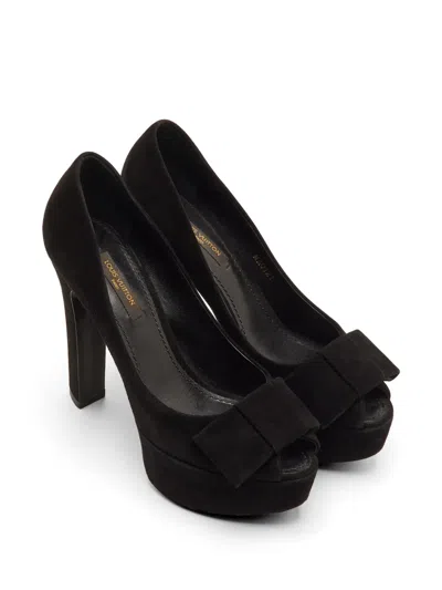 Pre-owned Louis Vuitton Bow-detail Peep-toe Platform Pumps In Black