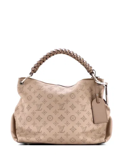 Pre-owned Louis Vuitton Braided Handle Beaubourg Mahina Leather Mm Hobo Bag In Neutral