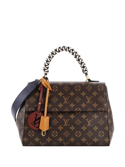 Pre-owned Louis Vuitton Braided Handle Cluny Bag Monogram Canvas Mm Satchel In Brown