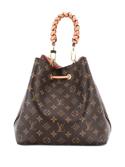 Pre-owned Louis Vuitton Braided Handle Neonoe Handbag Monogram Canvas With Leather Mm Bucket Bag In Brown