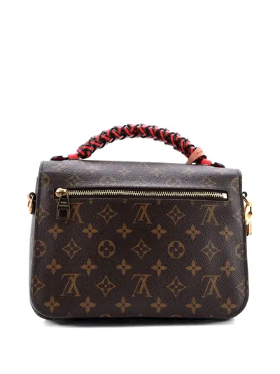 Pre-owned Louis Vuitton Braided Handle Pochette Metis Monogram Canvas With Leather Satchel In Brown