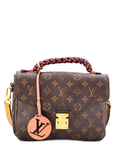 Pre-owned Louis Vuitton Braided Handle Pochette Metis Monogram Canvas With Leather Satchel In Brown
