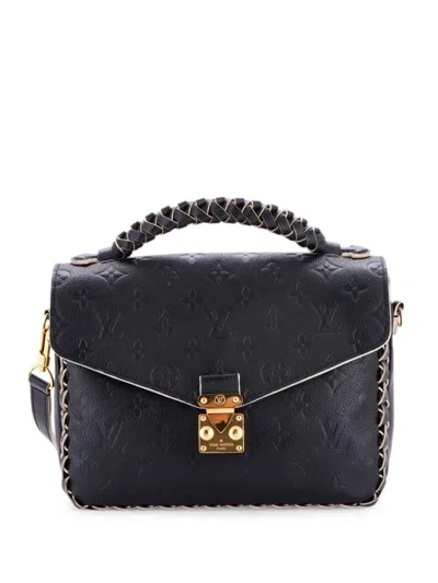 Pre-owned Louis Vuitton Braided Handle Pochette Metis Monogram Empreinte Leather Crossbody Bag In Black