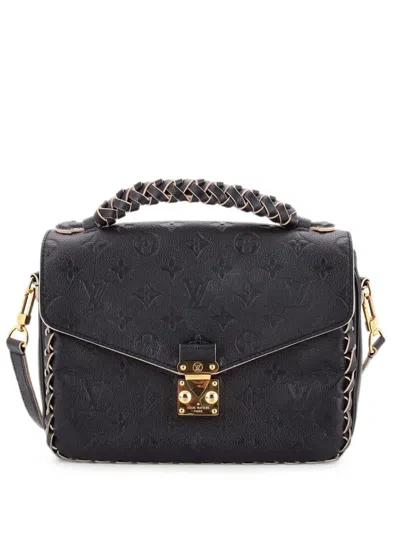 Pre-owned Louis Vuitton Braided Handle Pochette Metis Monogram Empreinte Leather Crossbody Bag In Black
