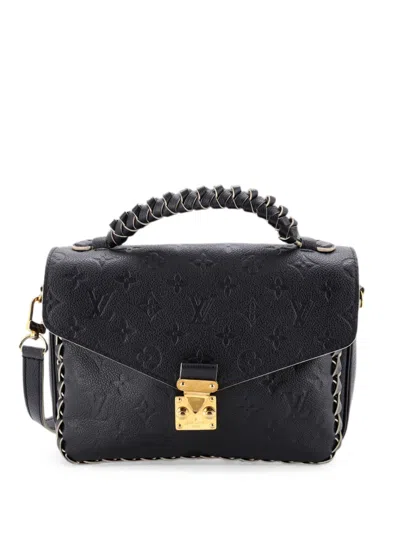 Pre-owned Louis Vuitton Braided Handle Pochette Metis Monogram Empreinte Leather Crossbody Bag In Black
