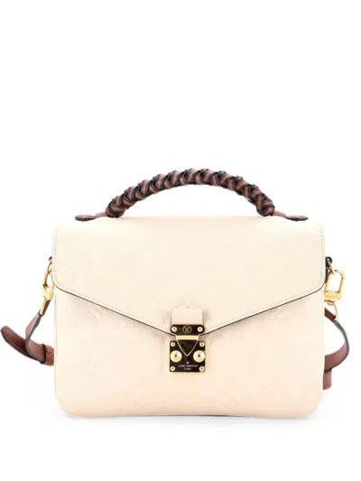 Pre-owned Louis Vuitton Braided Handle Pochette Metis Monogram Empreinte Leather Crossbody Bag In Neutral