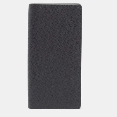 Pre-owned Louis Vuitton Brazza Black Taiga Leather Long Wallet