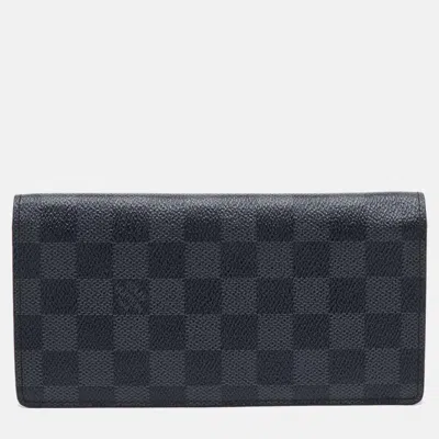 Pre-owned Louis Vuitton Brazza Damier Graphite Canvas Long Wallet In Black