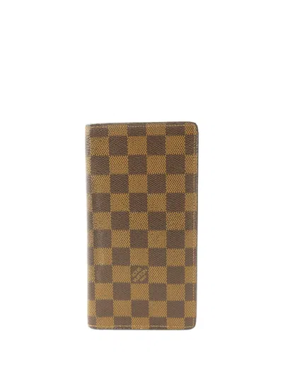 Pre-owned Louis Vuitton Brazza Damier Portefeuille Long Wallet In Brown