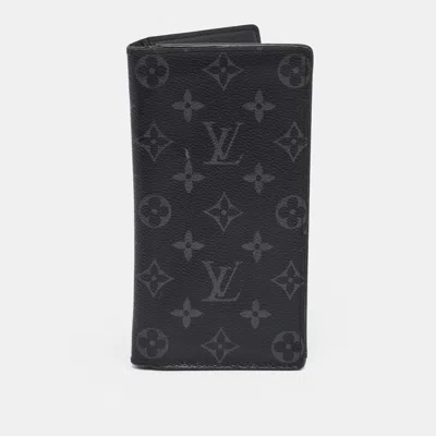 Pre-owned Louis Vuitton Brazza Monogram Eclipse Canvas Wallet In Gray