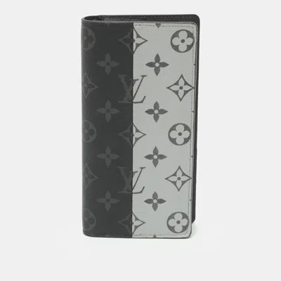 Pre-owned Louis Vuitton Brazza Monogram Eclipse Split Canvas Long Wallet In Black